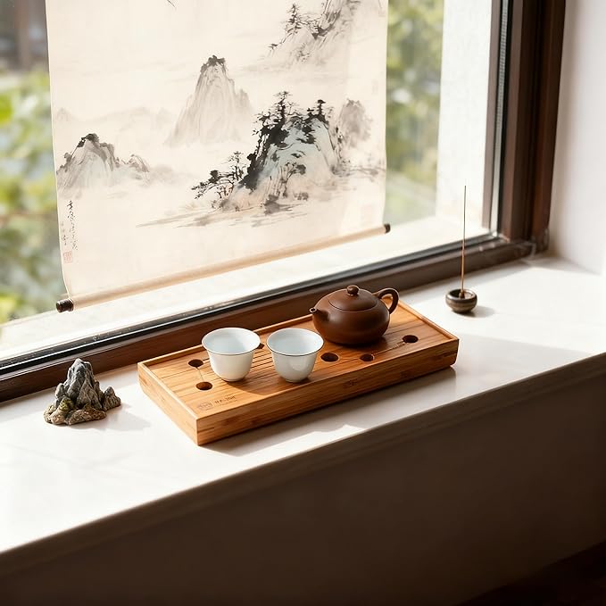 Bamboo Tea Tray Japanese Tea Set Chinese Kungfu Serving Vintage kuangfu Tray 11x4.6x1.38 inches Vintage Chinese Kungfu Tea Tray Gongfu Water Storage Table