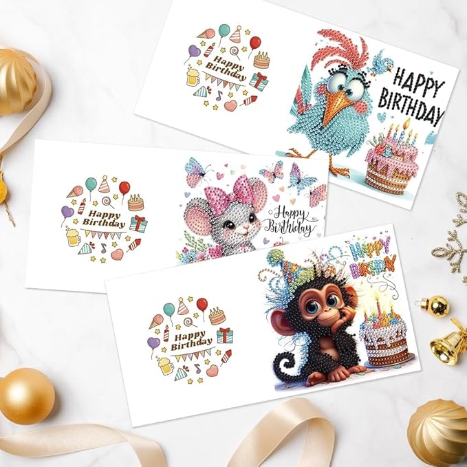 6-Pack Pets Birthday Diamond Painting Greeting Card Kits, Special Shaped Diamonds Painting, DIY Handcraft for Relatives and Friends with Wishes,Unique Design Crafting for Birthday Cards