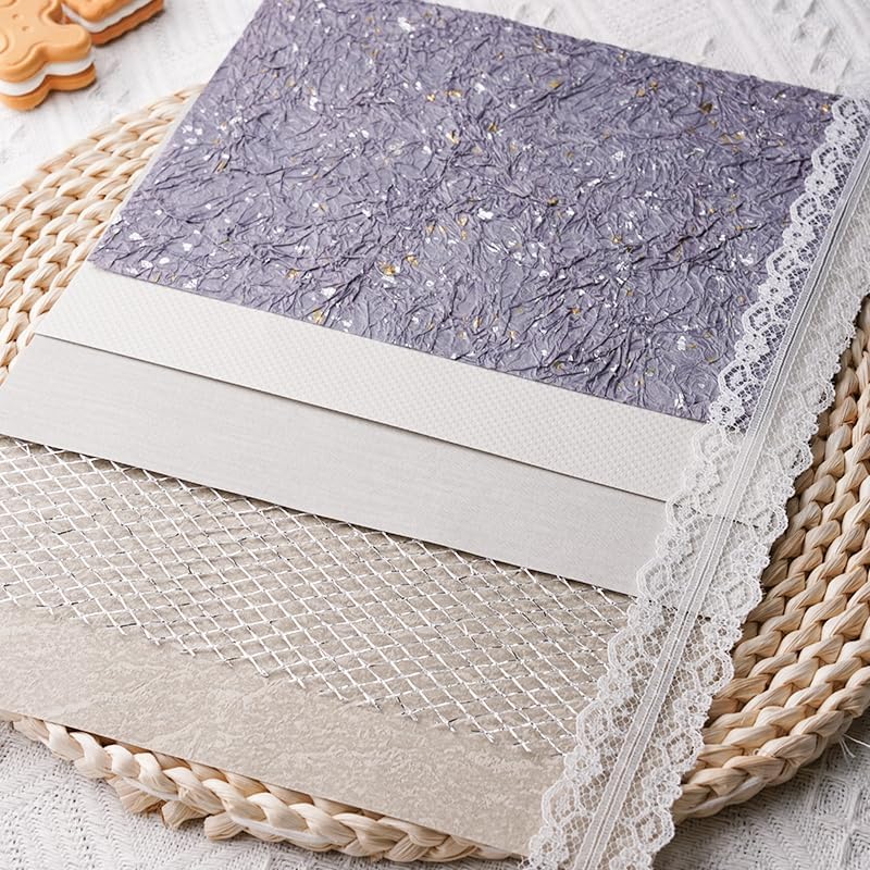 15Pcs Handmade Scrapbook Art Paper Craft Textured Paper Colorful A5 sheet Mesh Special Mix for Scrapbooking Junk Journal Journaling Supplies DIY Materials,5.8x8.2 inches (Grey) - Image 3