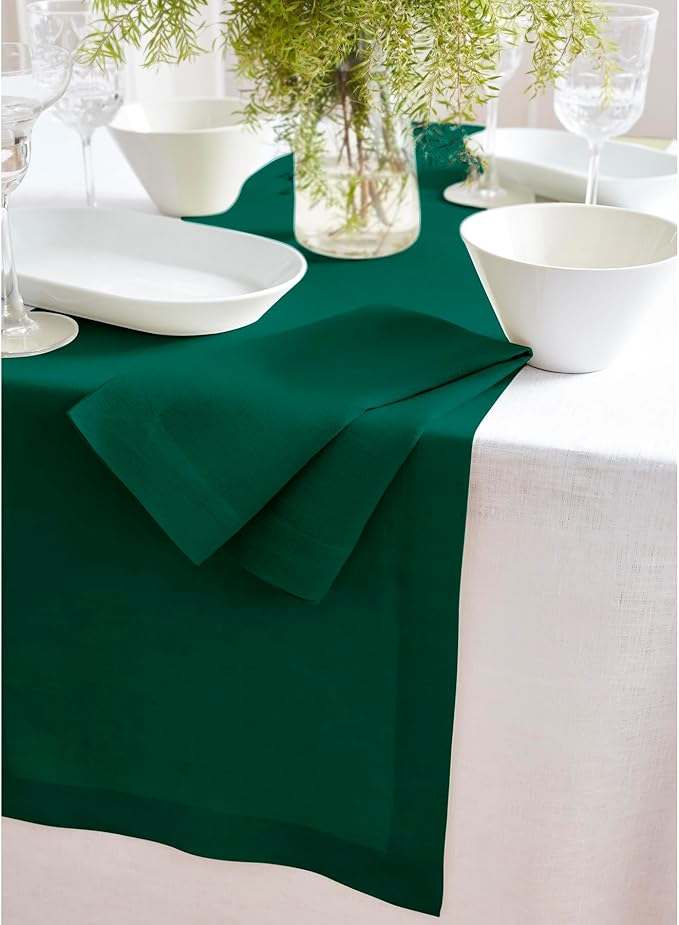 Solino Home 100% Pure Linen Green Table Runner 72 Inches Long - 14 x 72 Inch for Dining and Dresser - St Patricks Day, Winter - Sonoma