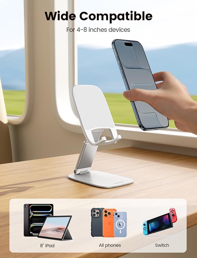 Lamicall Ultra-Thin Cell Phone Holder, White Cellphone Stand, Birthday Gifts for Father Teens Girls Boys, Stocking Stuffers, Office Desk Accessories for iPhone Holder, Desk Organizer