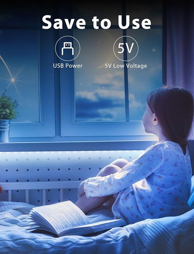 DAYBETTER 6.56ft White LED Strip Light, 6500K Ultra Bright USB-Powered Tape Light, Flexible Cuttable Design with 120 LEDs for Bedroom, Kitchen, Mirror, Home Decoration