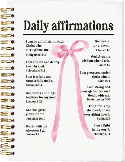 Bible Study Journal Supplies, Pink Bow Bible Notebook for Note Taking, Christian Journal for Women, Daily Affirmations Coquette Scripture, Cute Notebook for Bible Notes, 5.5x8.3 A5