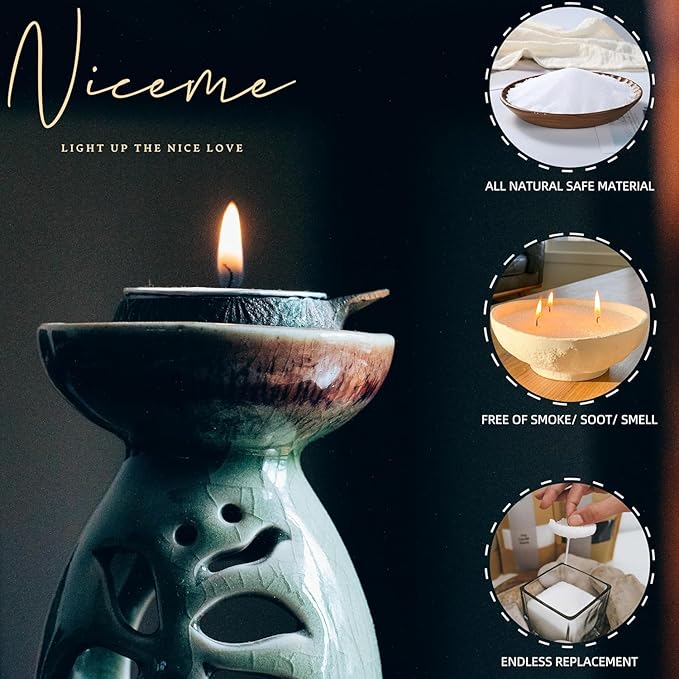 NICEME Customized Powder Candle Making Kit, 11Lb/ 5kg Refillable Beaded Wax Sand All Natural Reusable DIY Pearled Candle Self Extinguish w/ 200 Wicks & 200 Stickers & 2 Centering Devices