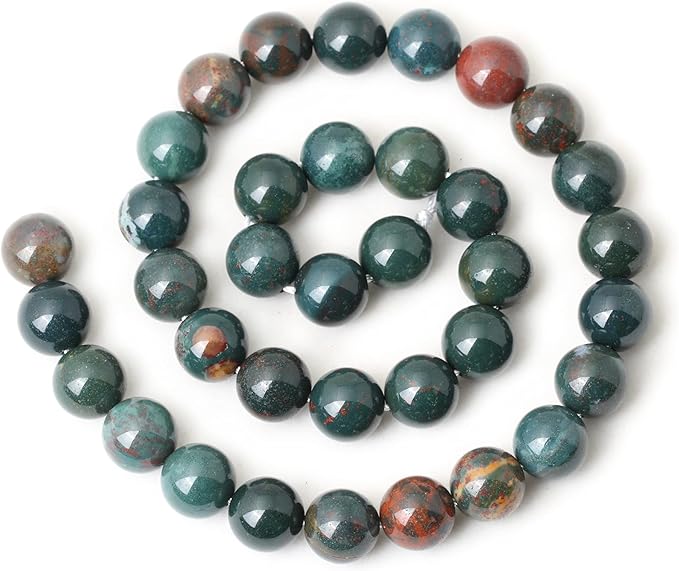 35PCS 10mm Natural Indian Bloodstone Round Loose Beads for Jewelry Making DIY Bracelet Necklace Materials 1 Strand 15"