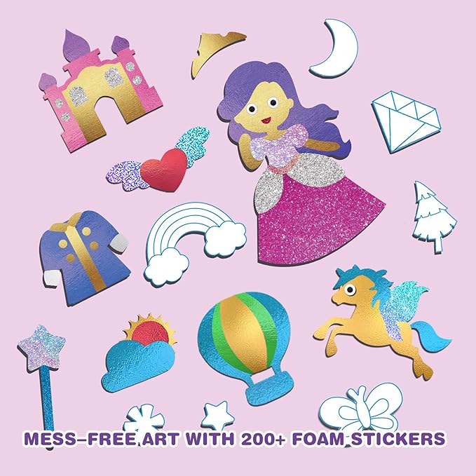 SOOVSY 200 Sheets Princesses & Unicorns Foil Art Fun Kit for Kids, Foil Art Craft DIY Creative Activity Gift Travel Toys for 4 5 6 7 8 9 Years Old Kids Girls Boys(Unicorns & Princesses)