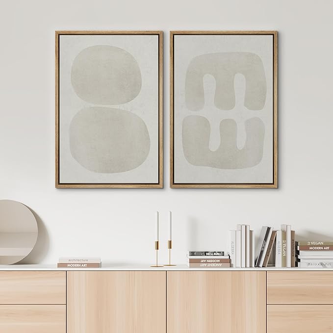 SIGNWIN Framed Canvas Print Wall Art Set Dark Black Color Field Landscape Abstract Shapes Cozy Neutral Modern Art Minimalism Decorative Nordic for Living Room, Bedroom, Office - 24"x36"x2 Natural