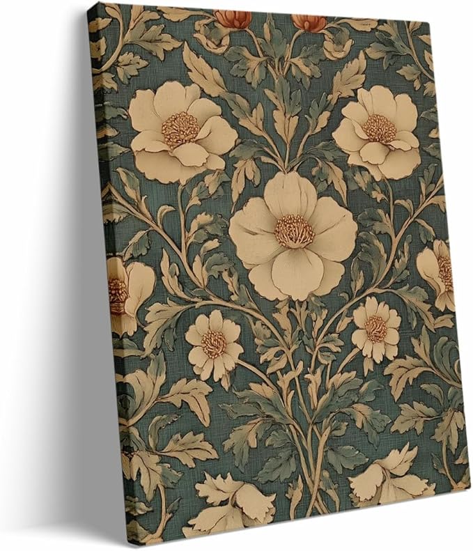 William Morris Wall Art,Floral Pattern Vintage Poster Wall Decor,Vintage Wall Art Vintage Canvas Poster William Morris Floral Art Minimalist Decor for Home Office Living Room 12x16in Frame wall art