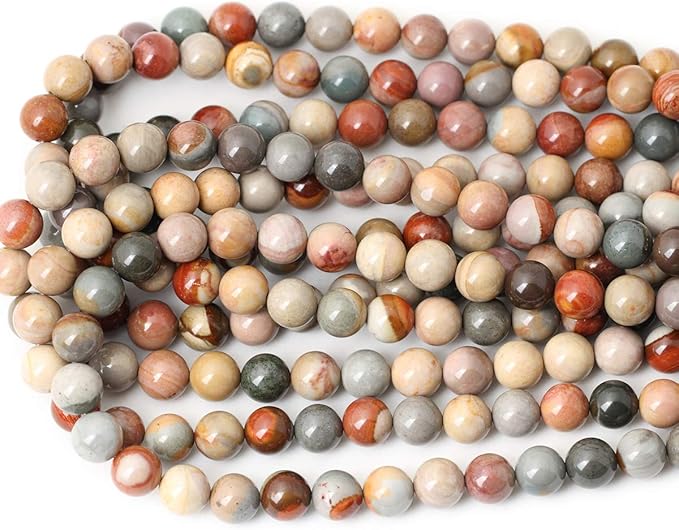 35PCS 10mm Natural USA Picture Stone Gemstone Round Loose Beads for Jewelry Making DIY Findings 1 Strand 15"