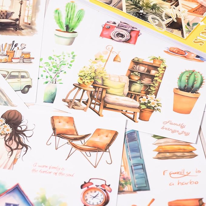 Journaling Sticker Book, 20 Sheets Scrapbook Stickers, Junk Journal Supplies, Pre-Cut Aesthetic PET Materials, Watercolor Scrapbooking for Adults, Decorative Ephemera Planner Arts Craft