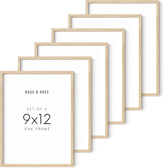 HAUS AND HUES Beige Oak Wood 9x12 Picture Frames - Modern Wood Wall Art Display - Lightweight 9x12 Frame for Art Prints, Photos, Posters - Ready-to-Hang Vertically & Horizontally (Set of 9)