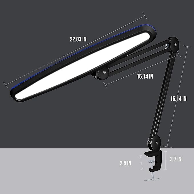 Neatfi XL 2,200 Lumens LED Task Lamp, 24W, 117 SMD LEDs, 23-Inch Ultra-Wide, 4 Brightness Levels, 3 Light Modes, Dimmable, Eye-Caring, Glare-Free (CCT with Clamp, Black)