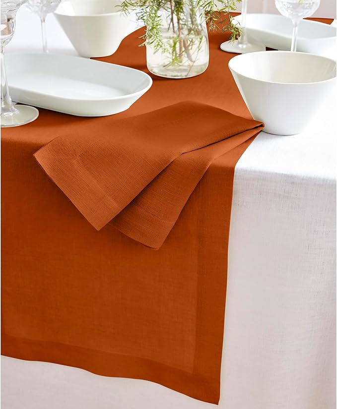 Solino Home Linen Table Runner 72 Inches Long - 100% Pure Linen Cinnamon Stick Table Runner 14 x 72 Inch - Sonoma, Handcrafted and Machine Washable