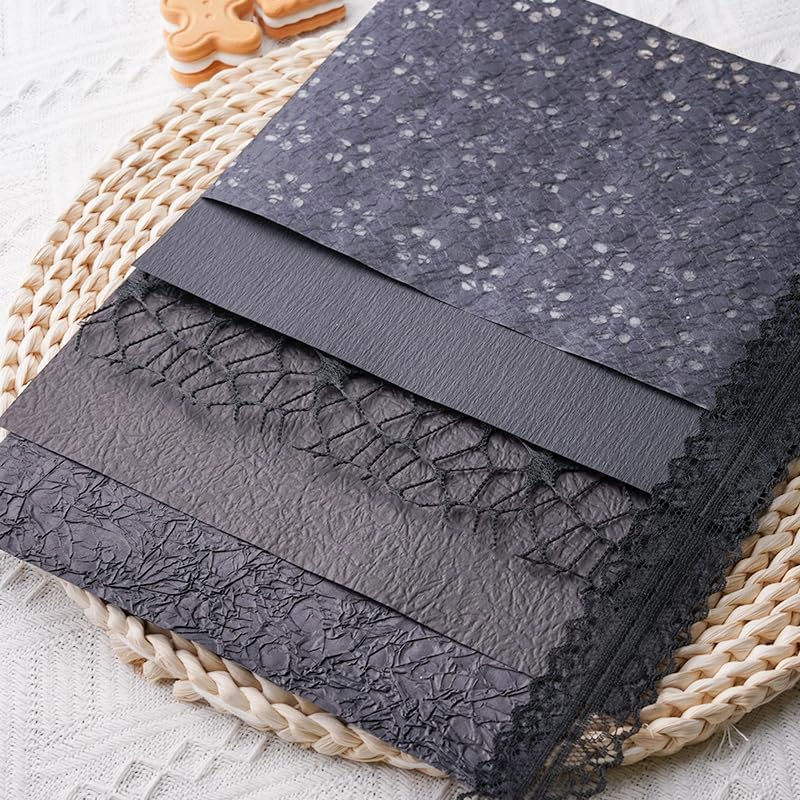 15Pcs Handmade Scrapbook Art Paper Craft Textured Paper Colorful A5 sheet Mesh Special Mix for Scrapbooking Junk Journal Journaling Supplies DIY Materials,5.8x8.2 inches (Black) - Image 2