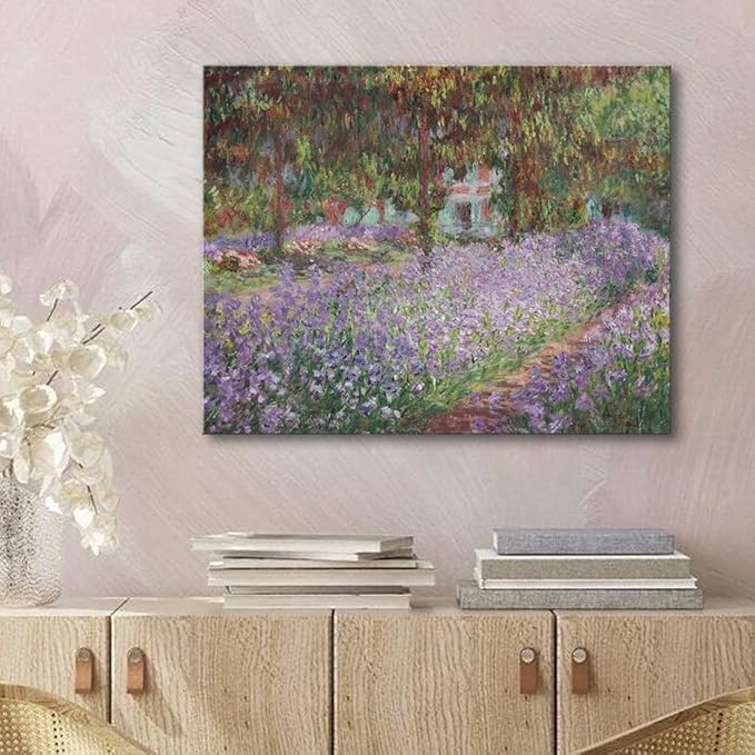 weiyiart Irises in Monet's Garden Canvas Wall Art,1900 by Claude Monet Painting Impressionism Art Print Picture Artwork for Living Room Bedroom Home Kitchen Decorations