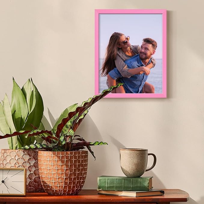 Renditions Gallery 11X14 Custom Photo Prints with Real Wood Picture Frames. Create Personalized Photos with Peel & Stick Photo Frames. Single, Pink Frame