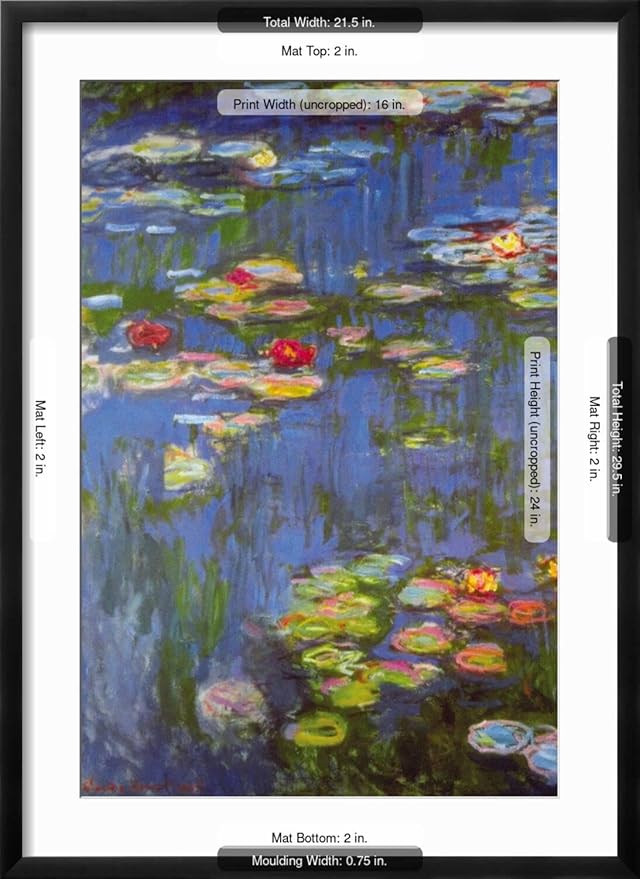 ART.COM Wall Art Print Water Lilies No. 3 on Black Frame by Claude Monet, 21" x 29"