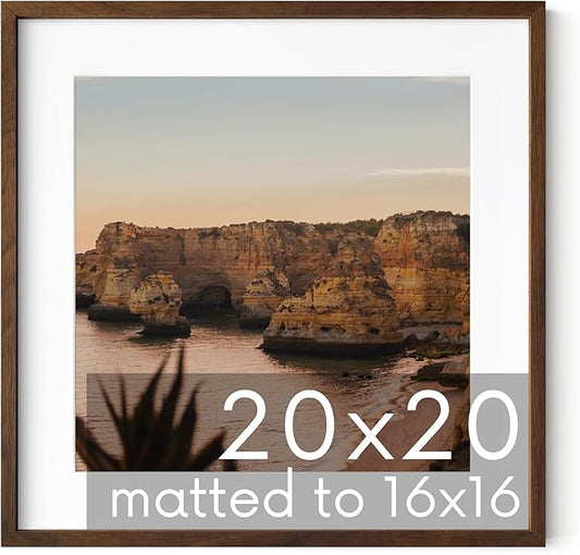 HAUS AND HUES Walnut Oak Wood 20x20 Picture Frame Matted to 16x16 - Square Frame with Plexiglass, Premium Wall Display Frame (20x20 in, Walnut, Set of 1)
