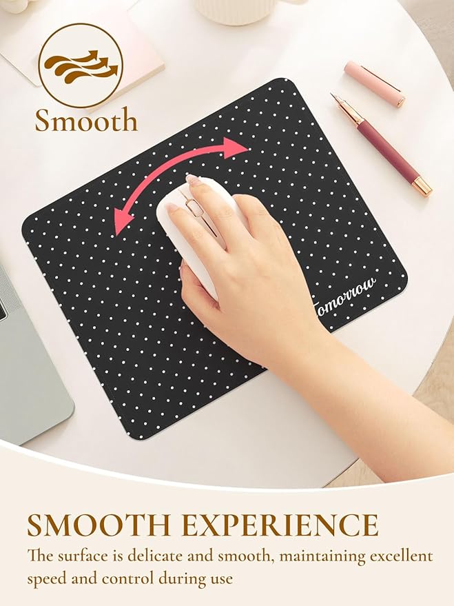 Cute Fashion Polka Dot Mouse Pad, Waterproof Aesthetics Dots Mouse Mat Design,Non-Slip Rubber Base Computer Simple Funny Mousepad,Wave Point Small Mouse Pad Desk Accessories,Black