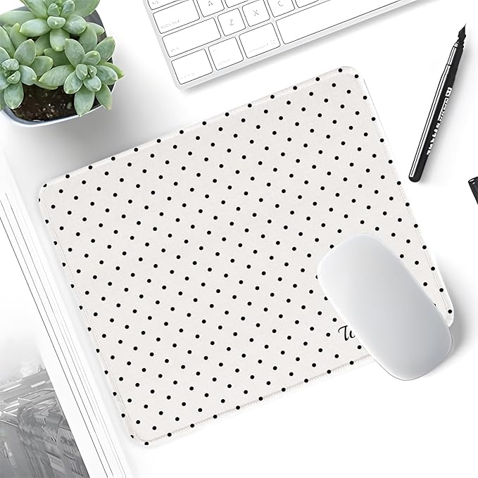 Seorsok Cute Fashion Black Polka Dot Design Mouse Mat,Premium Textured Mouse Pads for Office Laptop,Washable Square Mousepads with Extended Stitched Edges Non Slip Rubber Base 9.5"x7.8"x0.12"Inch