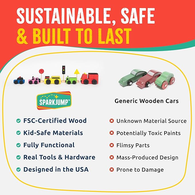 SparkJump DIY Wood Building Kits, STEM Woodworking Kit for Kids, Creative Fun Craft Projects, Great Gift for Boys & Girls (Wooden Cars, 1-Pack)