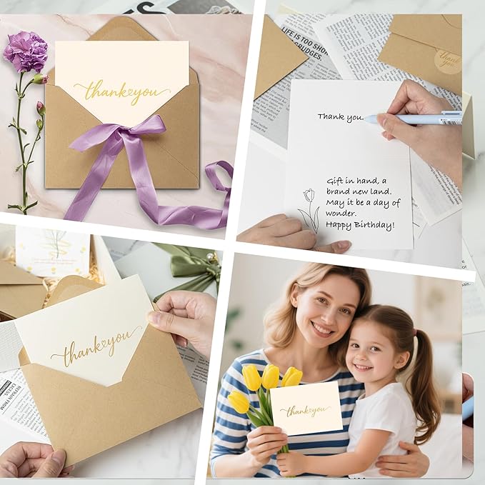 40 Pack Gilding Thank You Cards with Envelopes & Matching Stickers, Thank You Notes for Wedding, Business, Baby Shower, Small Business, Graduation