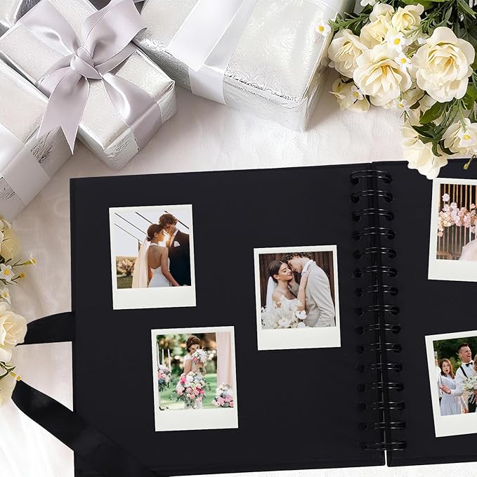 BINBE 10 x 10 Inch Letters to The Bride Scrapbook Kit DIY Blank Paper Scrapbook Photo Album Wedding Memory Book Bridal Guest Book Sign with Pearl Stickers, Letter Patches, Bows Black