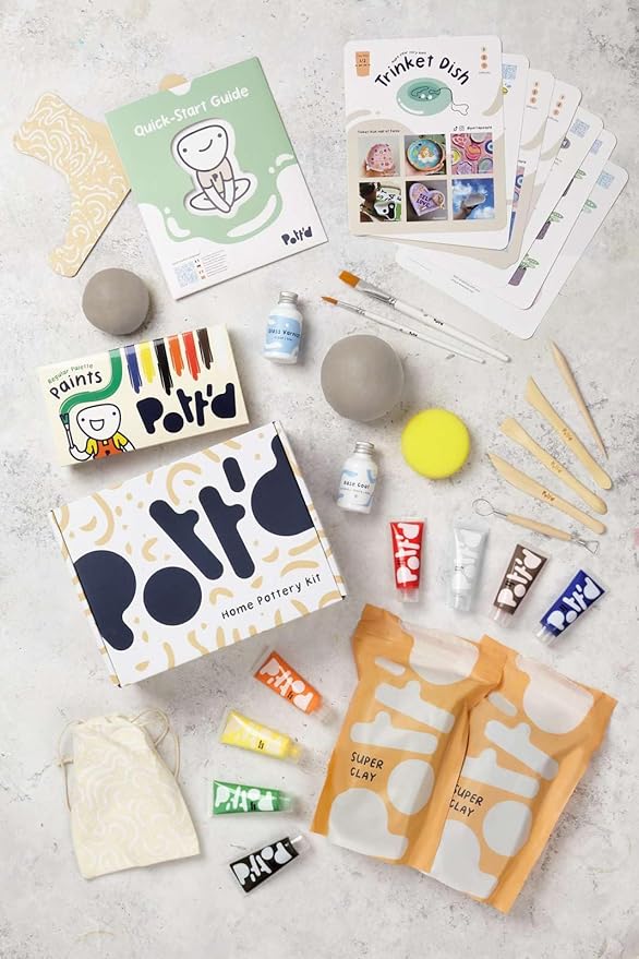 Pott'd Air Dry Clay for Adults. Beginners Home Pottery Kit for Adults. DIY Craft Kit for Adult. Includes: Air-Dry Clay for Adult, Tools, Paints, Brushes, Sealant, How-to-Guides