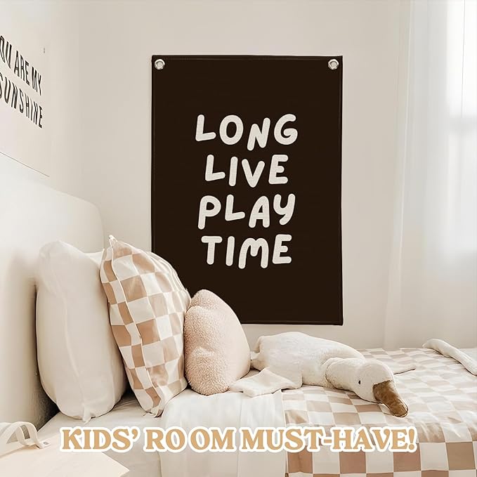 Playroom Decor,Play Room Wall Decor, Long Live Playtime Linen Banner,Baby Nursery Decor Wall Hanging Flag for Bedroom Playroom Classroom Kids Rroom 18x25 Inch