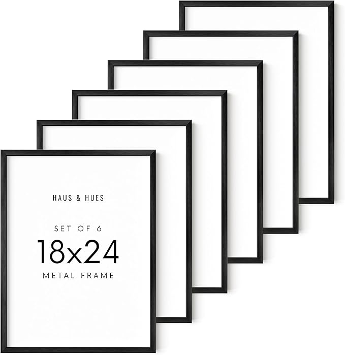 HAUS AND HUES 18x24 Black Metal Picture Frames - Features Premium Aluminum & Hanging Hardware, Shatterproof Plexiglass - Perfect for Home, Room, Office (18x24 in, Black, Set of 6)