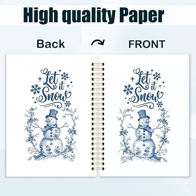 Chinoiserie Snowman Christmas Spiral Notebook, Grandmillennial Christmas Winter Journal for School Office Supplies, Let it Snow Hardcover Journal 5.5x8.3 Inch