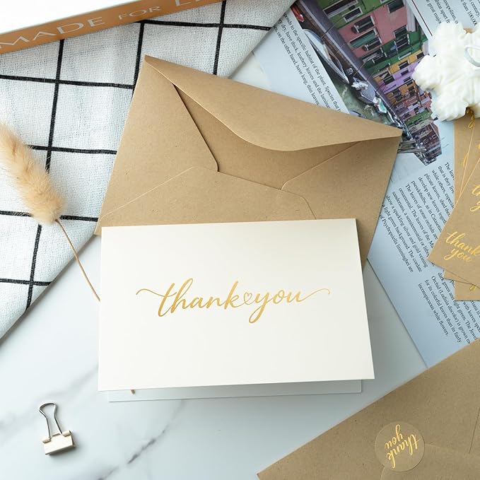40 Pack Gilding Thank You Cards with Envelopes & Matching Stickers, Thank You Notes for Wedding, Business, Baby Shower, Small Business, Graduation