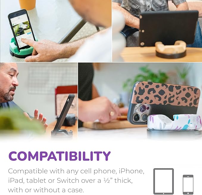 GoDonut Plus+ Glazed Phone Stand (Swivel Base) - Portable Mount Accessory - Charging Port Access - Compatible with Tablet, iPhone & Most Smartphones - Black