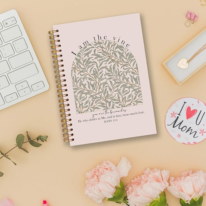 Vine Christian Spiral Notebooks, John 15:5 Bible Verse Journal, Religious Scripture Journals for Writing, Christian Gifts for Women Men, Bible Notebook for Note Taking, 5.5x8.3 Inch