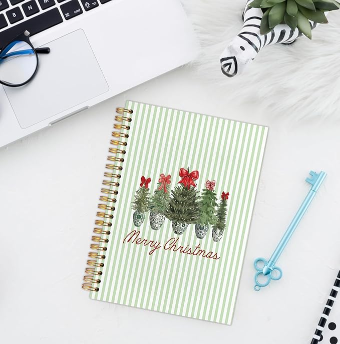 Coquette Red Bow Chinoiserie Christmas Tree Spiral Notebook, Grandmillennial Christmas Journal for School Office Supplies, Preppy Xmas Aesthetic Holiday Hardcover Journal 5.5x8.3 Inch