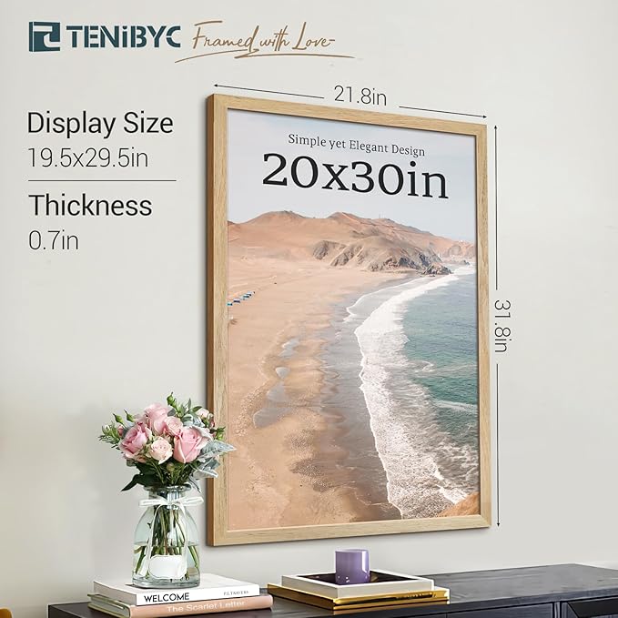 Picture Frame 4 Pack - Solid Wood Poster Photo Frame - Woodgrain Series - Room, Office, Gallery, Studio Display - Wall Hanging