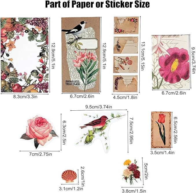 200PCS Vintage Scrapbooking Supplies Kit for Journaling, Scrapbook Sticker Paper Pack for for Bullet Journals Junk Journal Planners Aesthetic Cottagecore Room Decor Wall Art Collage Album