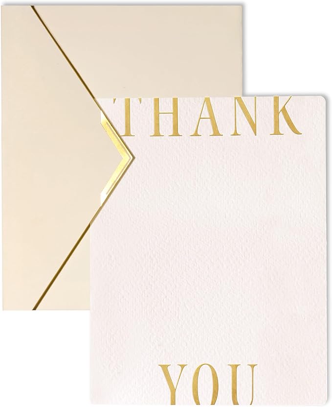 20 Pack Thank You Cards with Envelopes, 4.25×5.5 Inch Textured Thank You Notes, Large Gold Foil Embossed Thank You Cards with V-Shape Gold Foil Envelopes, Blank Inside for Wedding Baby Shower Business