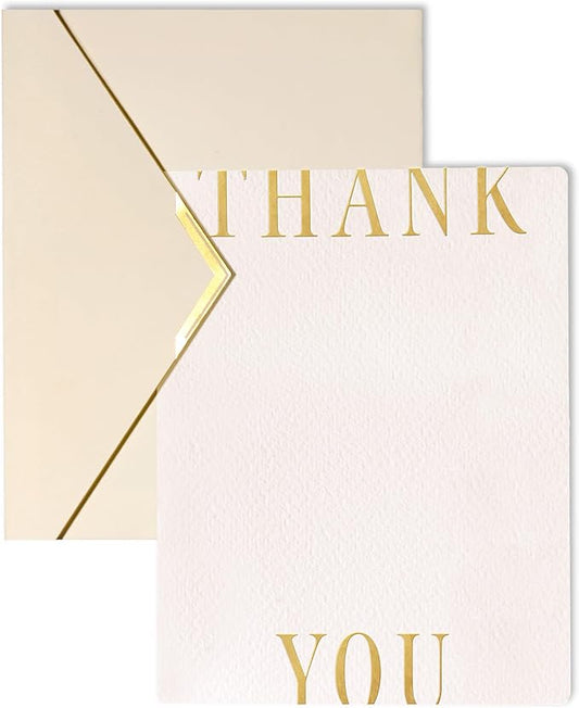 20 Pack Thank You Cards with Envelopes, 4.25×5.5 Inch Textured Thank You Notes, Large Gold Foil Embossed Thank You Cards with V-Shape Gold Foil Envelopes, Blank Inside for Wedding Baby Shower Business