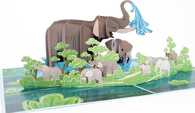 Elephant Pop Up Card for Mom,6"x 8" Mother Birthday from Daughter, Son, Husbands, Mothers Day Card, 3D Popup Anniversary Greeting Card for Women, Wife