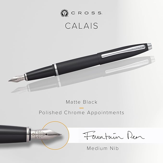Cross Calais Refillable Fountain Presented in a Luxury Gift Box - Medium Point, Black Ink, Matte Black