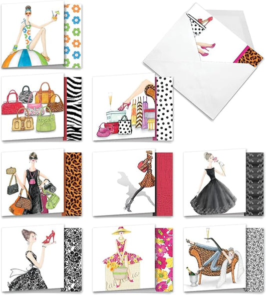 The Best Card Company - 10 Blank Note Cards for Women (4 x 5.12 Inch) - Assorted Fashion Greeting Cards for All Occasions - Write in Style MQ5067OCB-B1x10
