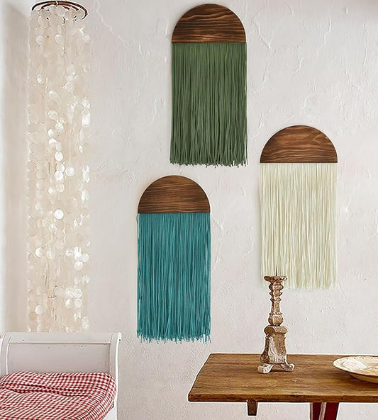Macrame Wall Hanging Boho Wal Decor 3 Pcs Multicolor Combination Fiber Art Boho Home Decor Fringe Art for Living Room Bedroom or Office Modern Minimalist Wall Decoration 13.7" W x 30" L