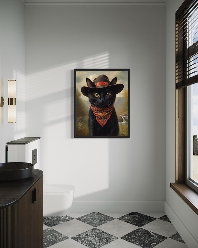 Bandit Cat Art Poster Print, Cat Kitten Painting Humor Portrait Pet Artwork Decor Gallery A8 (Bandit, 16 x 20 inches, Black Frame)