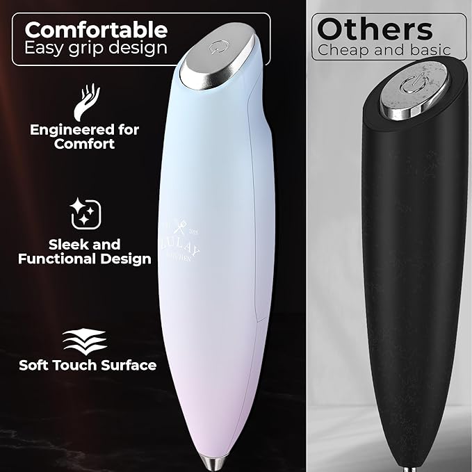 Zulay Kitchen Patented Tornado Triple Whisk Milk Frother with 4 Duracell Batteries – Handheld Foam Maker for Coffee, Lattes, Matcha & Hot Chocolate – Rich, Creamy Froth in Seconds