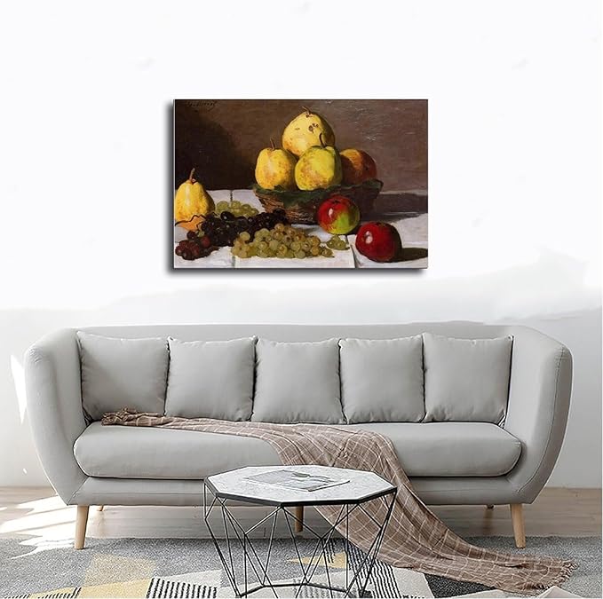 40+ Monet Famous Print Posters Still Life with Pears And Grapes by Claude Monet Impressionism Canvas Poster Wall Art Print Bedroom Decor Office Room Kitchen Decor Gift Frame 20×30inch(50×75cm)