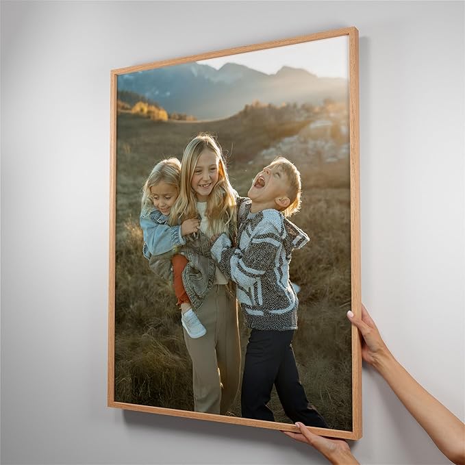 Mixtiles Official Custom Photo Tiles - Magnetic Wall Frames - Adhesive Sticker, no Nails - Personalized Printed Photos - Various Sizes and Frames - 27x36-1-Tile - Normal Oak