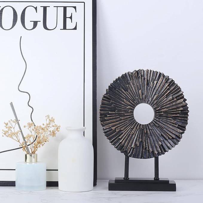 CECKQUE Minimalist Round Statue Above Cabinet Decor Kitchen, Modern Decorative Sculpture Home Decorations for Living Room Coffee Table, Office Decor Items, Center Pieces Decoration (Black)