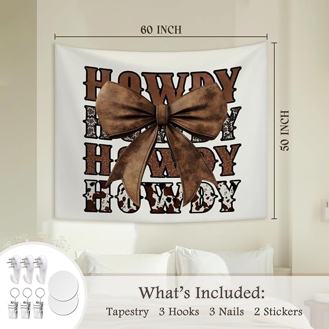 STHTTSW Howdy Tapestry, Western Decor Tapestries Wall Blanket, Cowgirl Room Wall Hanging Decor for Teen Girl Women College Dorm Apartment Home Bedroom, 50x60 Inch