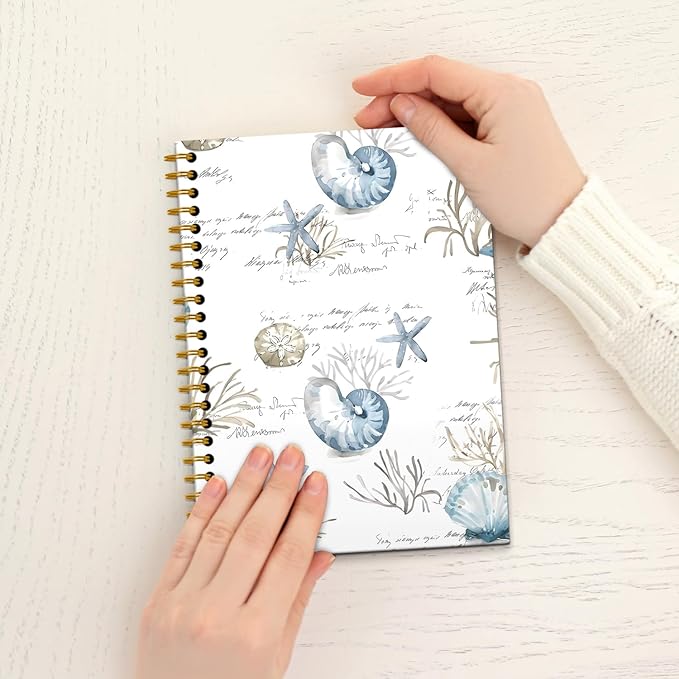 Vintage Beach Ocean Notebook, Seashell Coral Aesthetic Notebook, Ocean Composition Spiral Notebooks, Seashell Gifts, Beach Office Decor, 5.5x8.3 Inch